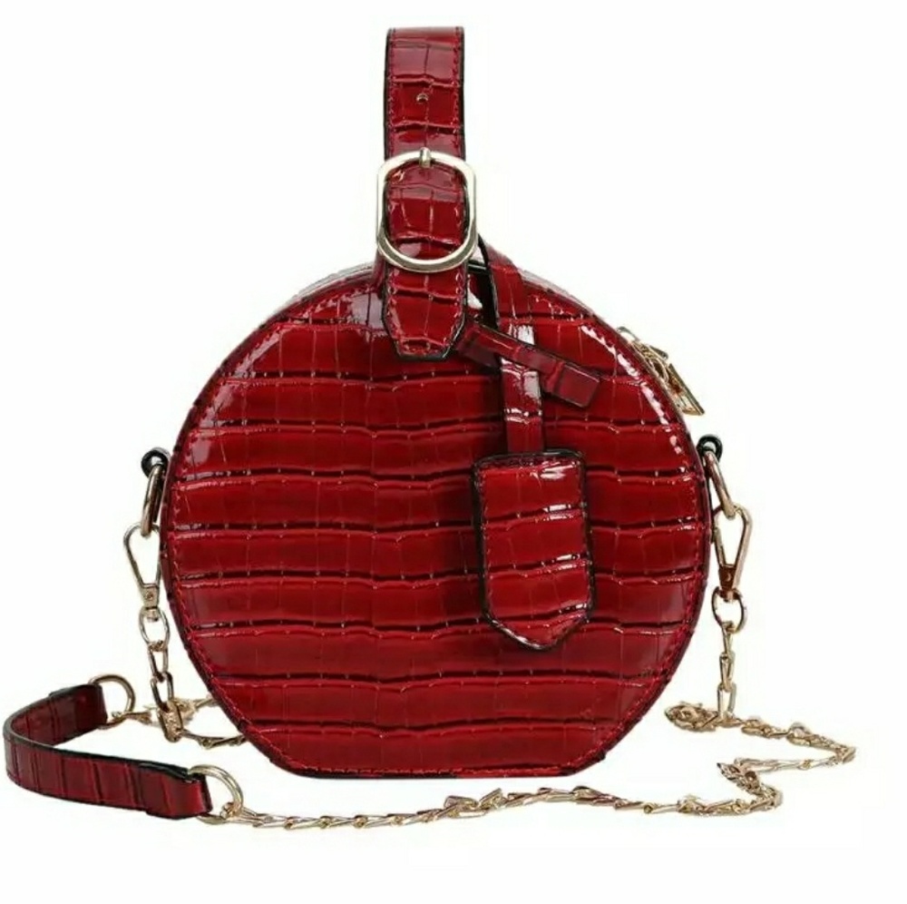 Round Mock Croc Crossbody Purse